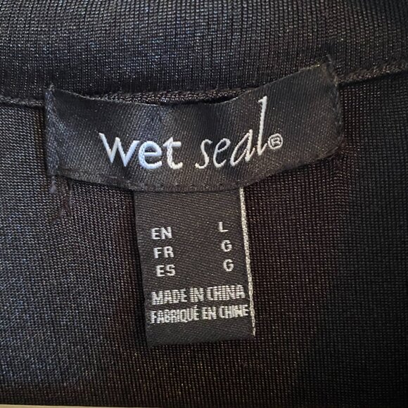 Sheer Black Button Up Crop Top with Ruching and Collar Stretch Polo Y2K Wet Seal - Picture 4 of 7